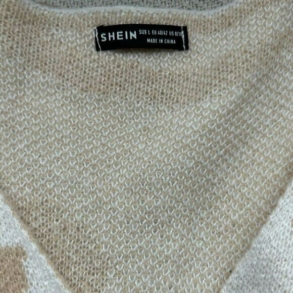 Women's Oversized Cardigan Sweater Size Large Animal Print Duster White Tan - Picture 5 of 16